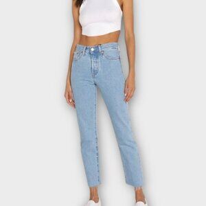 Levi's Wedgie Straight Raw Hem Jeans Light Wash